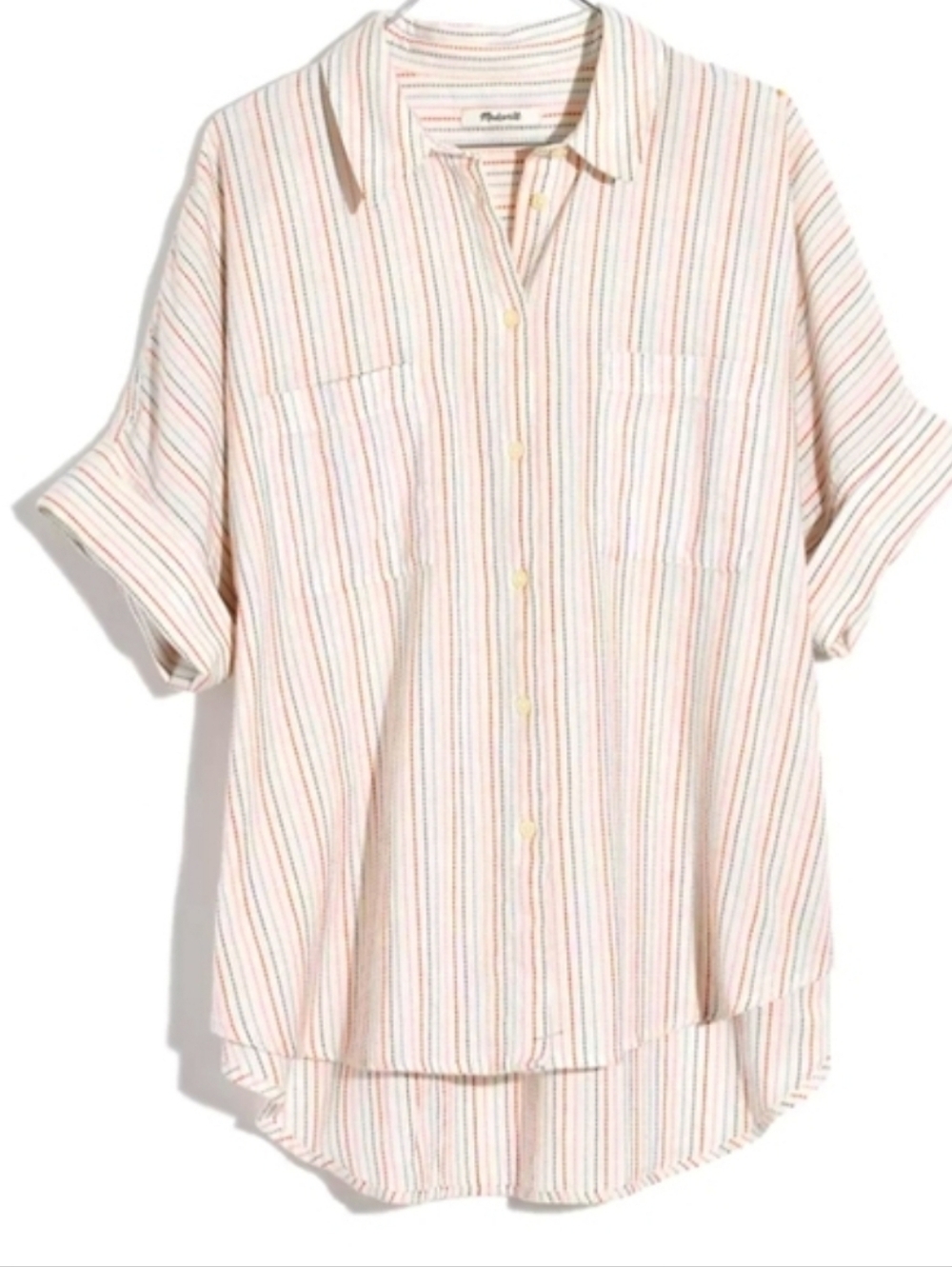 Madewell Stitched Multicolor 100% Cotton Boxy Button Down Camp Shirt Size Large - Picture 6 of 7